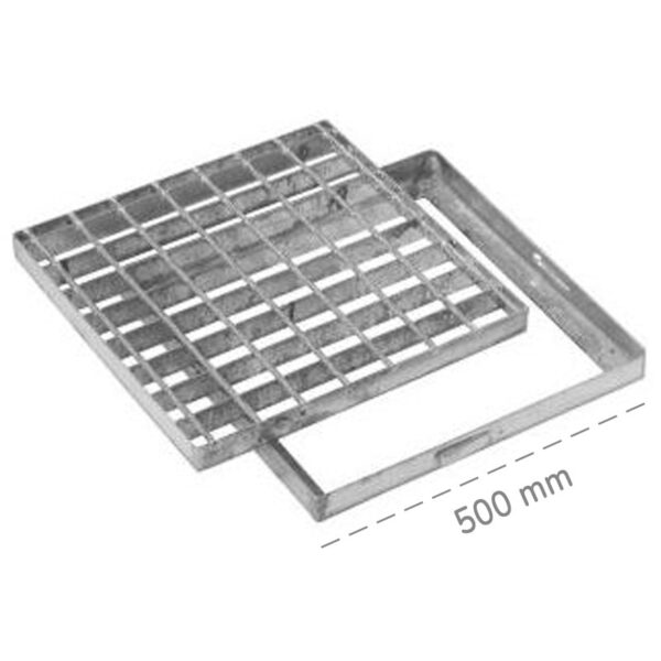 GrigliaquadratacontelaioDakota500x500mmClasse1inacciaiozincatoperpozzetti