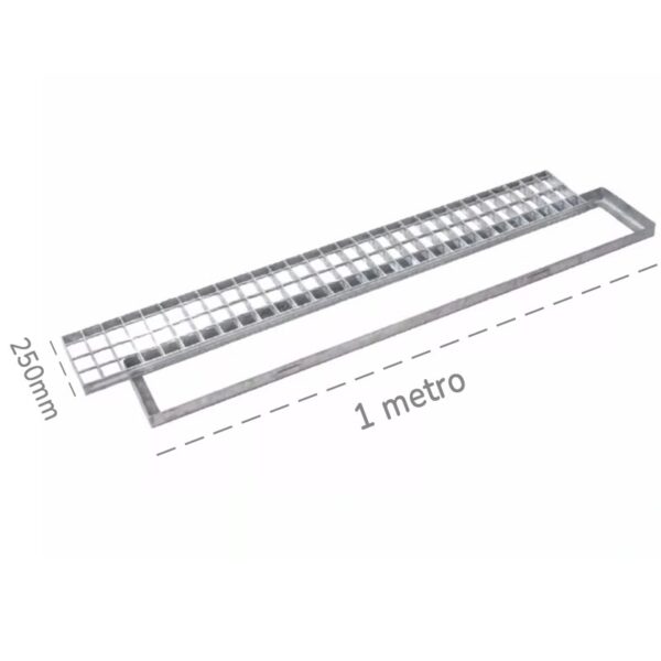 GrigliarettangolarecontelaioDakota1000x250mmClasse2inacciaiozincatoperraccoltaacqua
